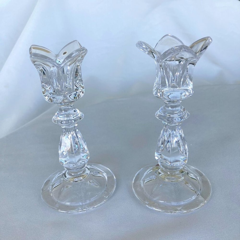 Gorham Crystal Tulip Candlesticks (2) with Sticker - West Germany
